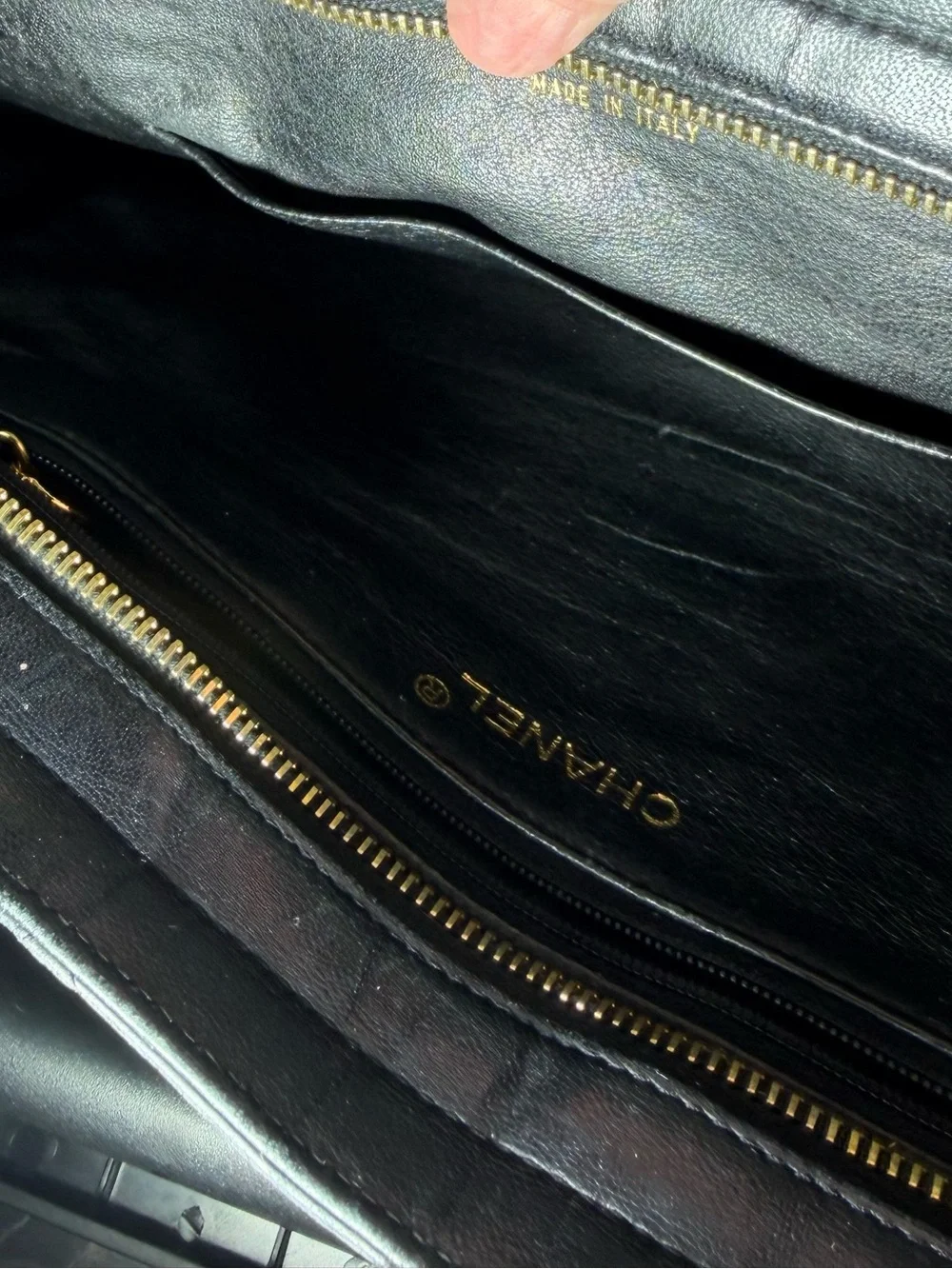CHANEL Vintage Black Quilted Top Handled Handbag Gold CC Logo